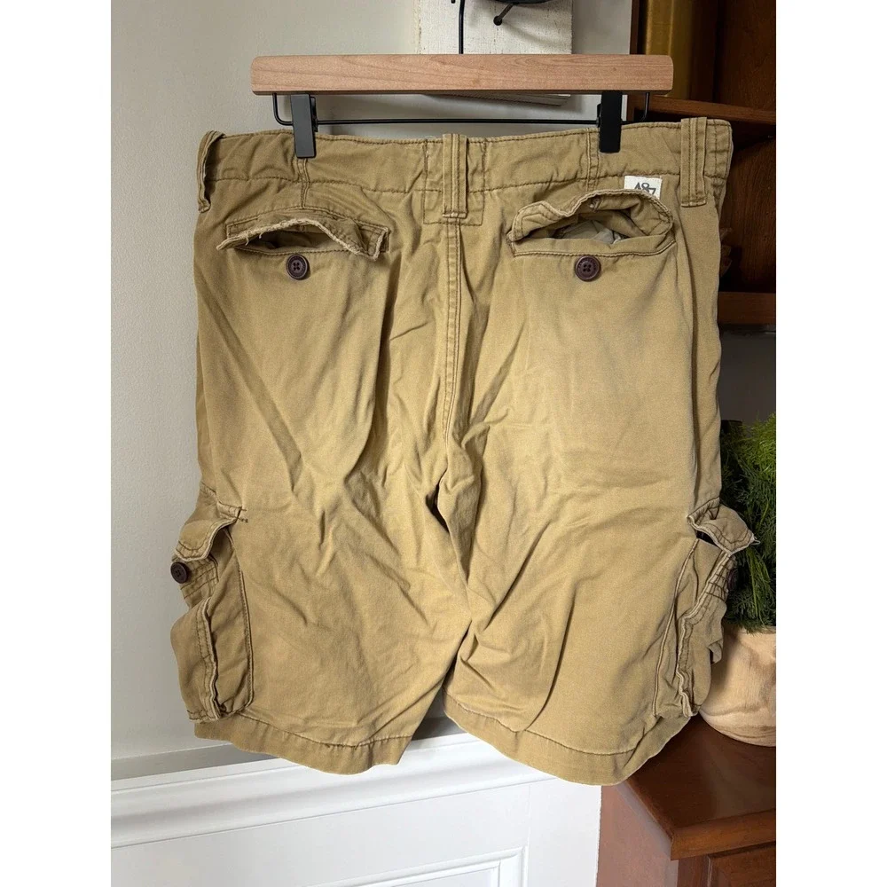 Aeropostale Mens Khaki Cargo Shorts Y2K baggy Paratrooper Thick Cotton Size 33